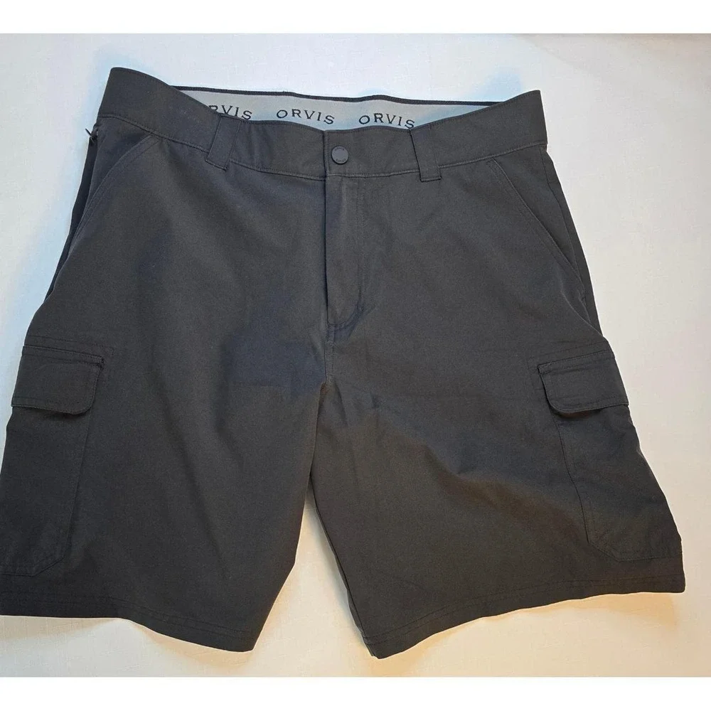 Orvis Mens Black Performance Cargo Shorts Size 34 Quick Dry Stretch Outdoor